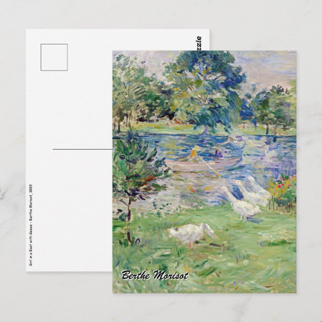 Berthe Morisot - Flickan i en Boat med Geese Vykort (Fram/baksida)