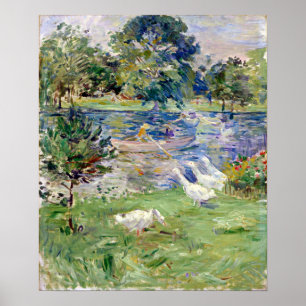 Berthe Morisot Girl i en Boat med Geese Poster