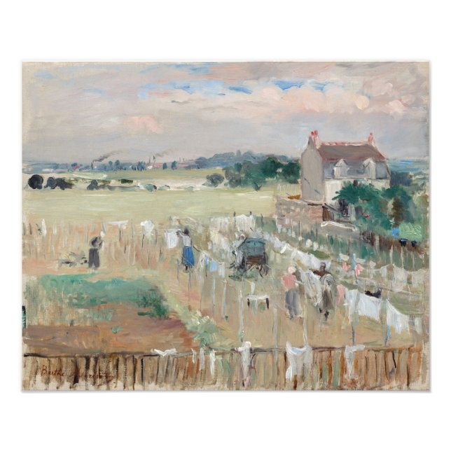 Berthe Morisot - Hanging the Tvätt ut till Dry Fototryck (Framsidan)