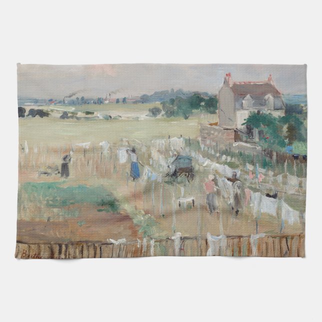 Berthe Morisot - Hanging the Tvätt ut till Dry Kökshandduk (Horisontell)