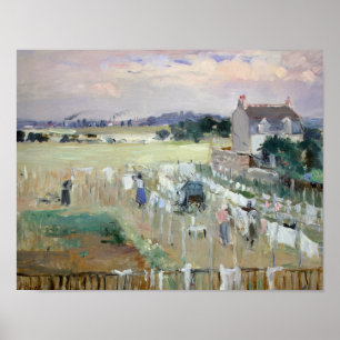 Berthe Morisot - Hanging the Tvätt ut till Dry Poster