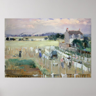 Berthe Morisot - Hanging the Tvätt ut till Dry Poster