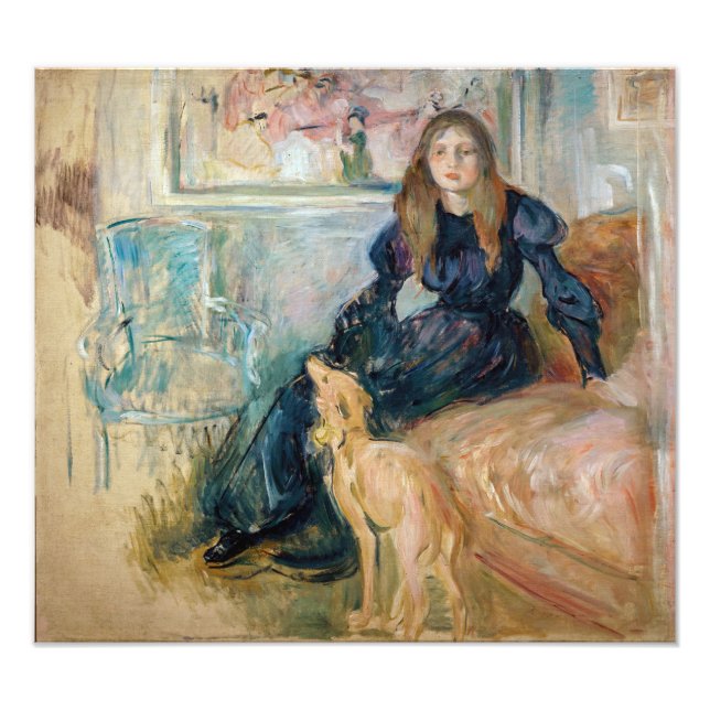 Berthe Morisot - Julie och hennes Greyhound Laerte Fototryck (Framsidan)