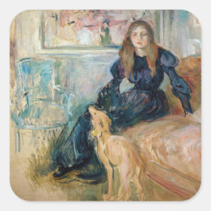 Berthe Morisot - Julie och hennes Greyhound Laerte Fyrkantigt Klistermärke