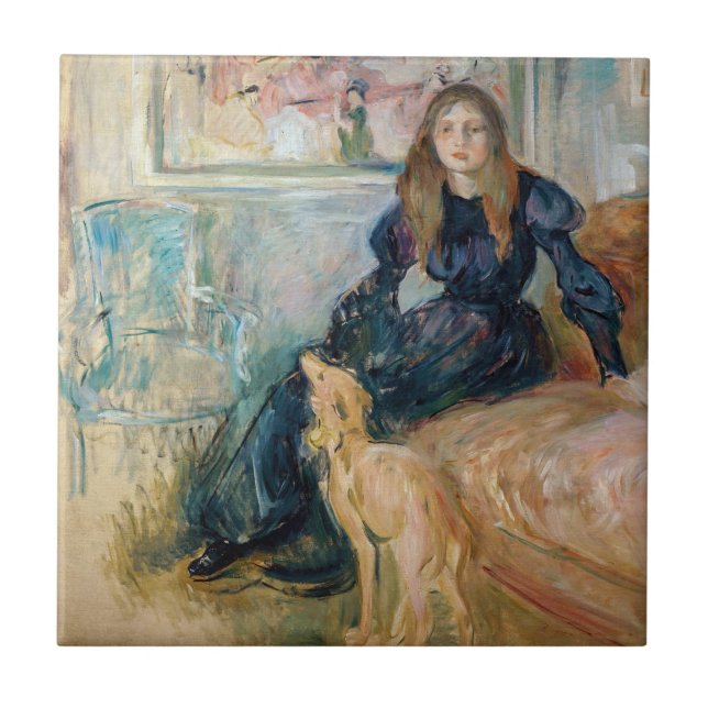 Berthe Morisot - Julie och hennes Greyhound Laerte Kakelplatta (Framsidan)