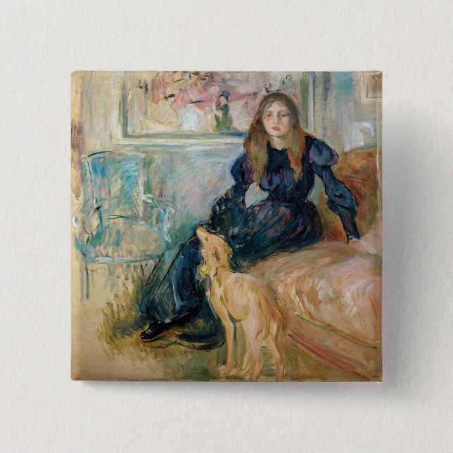 Berthe Morisot - Julie och hennes Greyhound Laerte Knapp (Framsida)