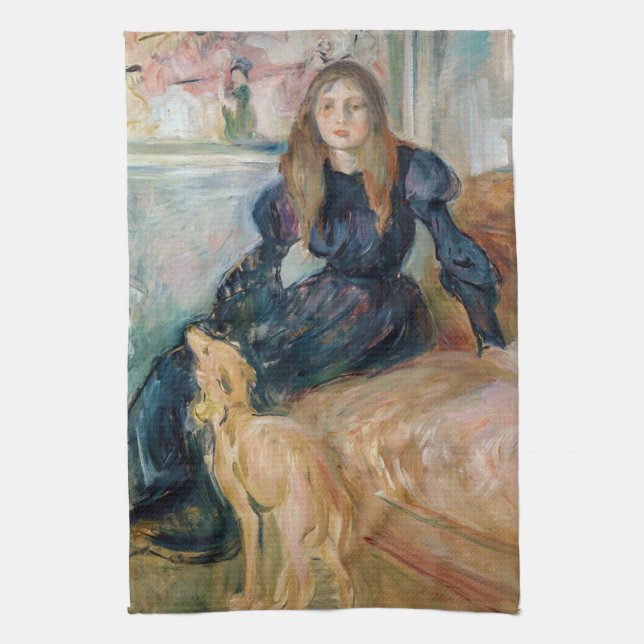 Berthe Morisot - Julie och hennes Greyhound Laerte Kökshandduk (Vertikal)