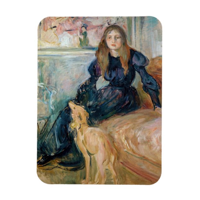 Berthe Morisot - Julie och hennes Greyhound Laerte Magnet (Vertikal)