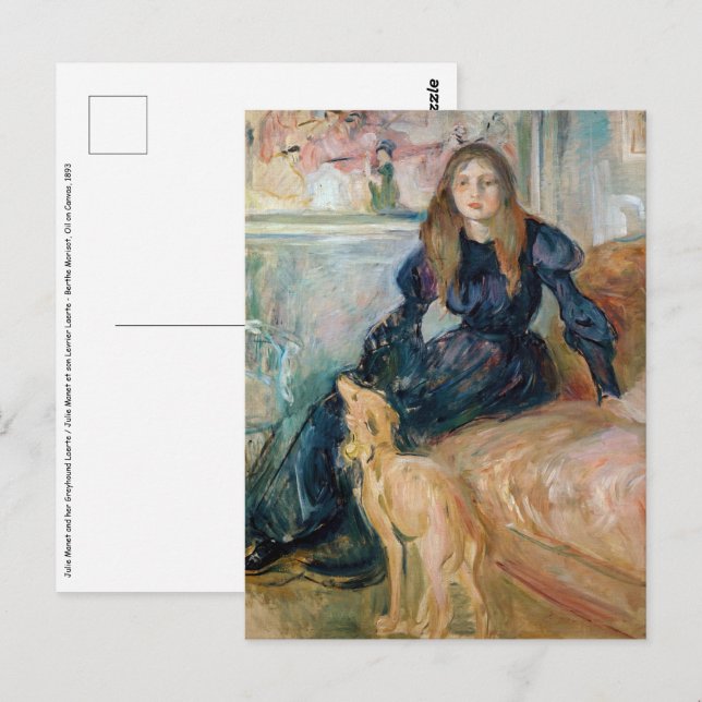 Berthe Morisot - Julie och hennes Greyhound Laerte Vykort (Fram/baksida)
