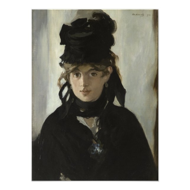 Berthe Morisot med en Bouquet Violets av Manet Fototryck (Framsidan)