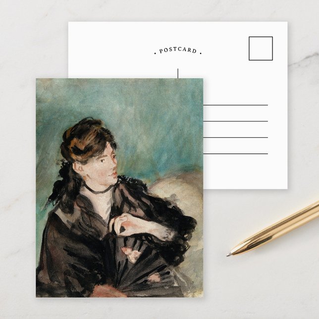 Berthe Morisot med en solfjäder | Édouard Manet Vykort (Skapare uppladdad)