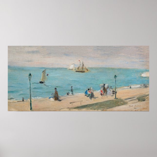 Berthe Morisot - på stranden, Les Petites-Dalles Poster (Framsidan)