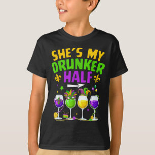 Berusad halva för män kvinnor par vuxna mardi t shirt