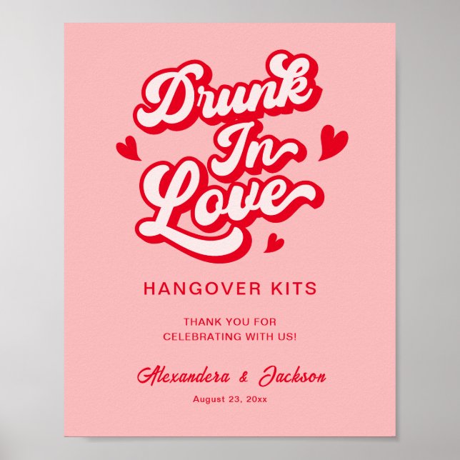 Berusad I Kärlek Baksmälla Kit Röd och Rosa Bröllo Poster (Framsidan)