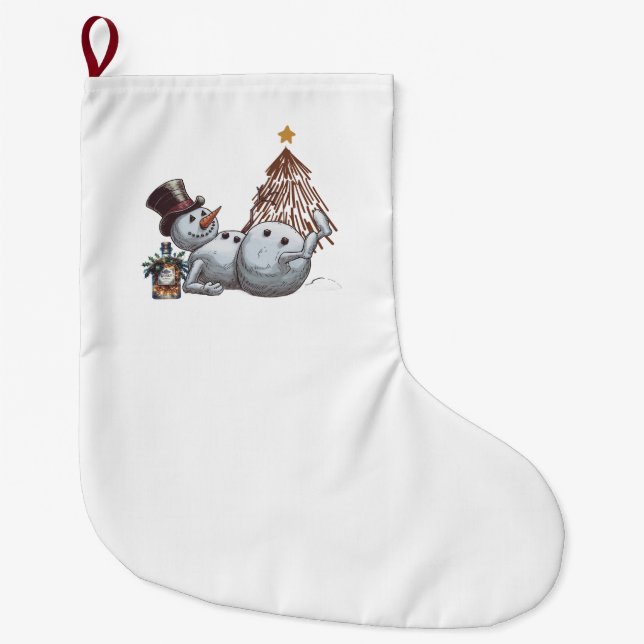 Berusad snöman med en flaska whisky. stor julstrumpa (Framsidan)