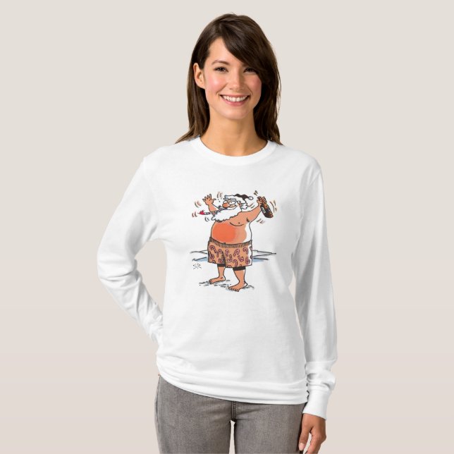 Berusad tomte kvinnor vit långärmad T-shirt (Hel framsida)
