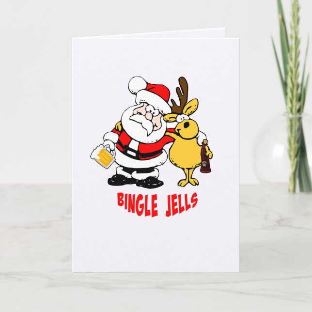 Berusad Tomte Med Berusad Djur Bingle Jells Kort (Framsida)