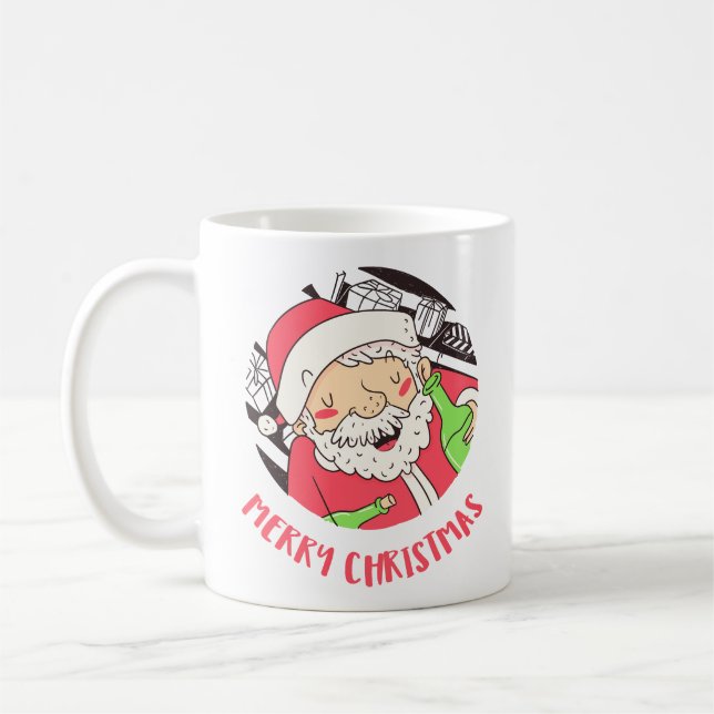 Berusad Tomte | Rollig Klassisk Julmugg Kaffemugg (Vänster)