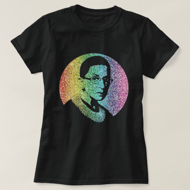 Beryktad RBG: Ruth Bader Ginsburg glitterregnbåge T Shirt (Design framsida)