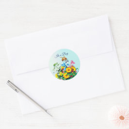 Bes Baby Shower Blue Blommigt Nappar Runt Klistermärke