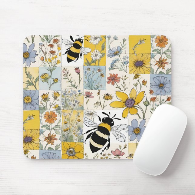 Bes Blommigt Patchwork in Blues and  Musmatta (Med mus)