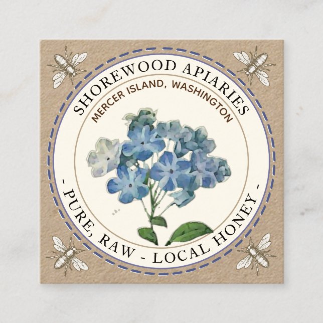 Bes Blue Summer Flower honey Kraft Affärskort Fyrkantigt Visitkort (Framsida)