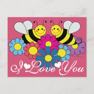 Bes & Flowers Graphics Design I Kärlek You Vykort