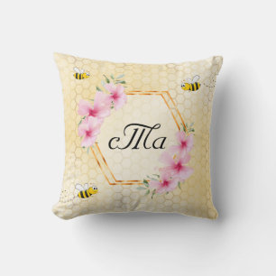 Bes gult blommigt par monogram kudde