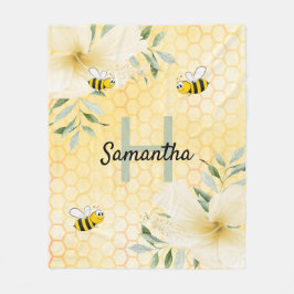 Bes gult blommigts honeycomb monogrammad fleecefilt