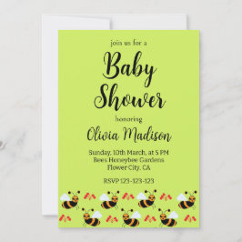 Bes Honeybee Red Flowers Bee Baby Shower Inbjudningar
