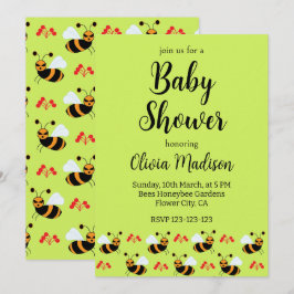 Bes Honeybee Red Flowers Bee Baby Shower Inbjudningar