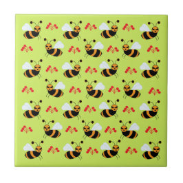 Bes Honeybee Red Flowers Mönster Kakelplatta