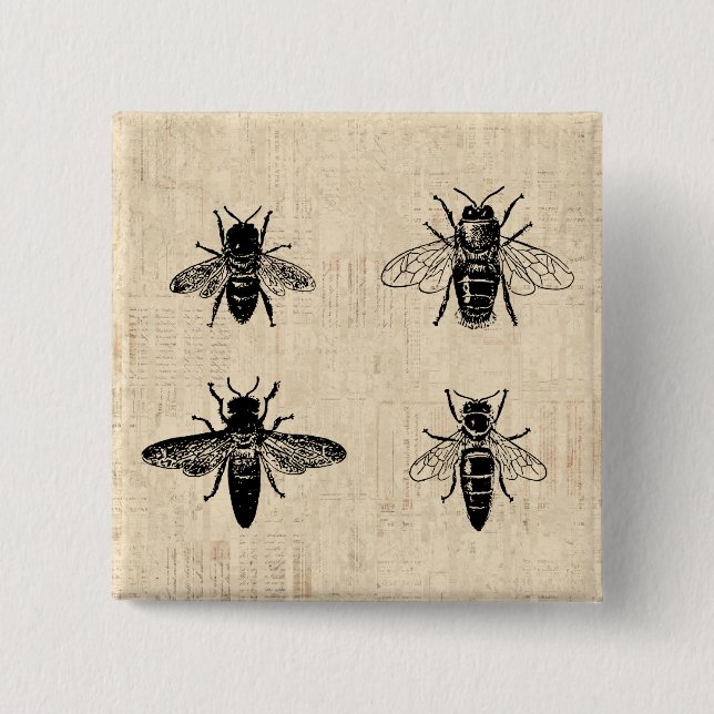 Bes Illustration Antique Bee Art Vintage Design Knapp (Framsida)