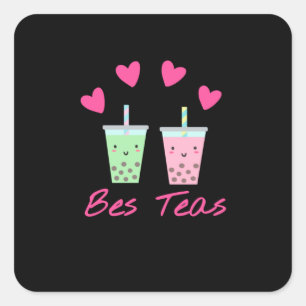 Bes Teas Besties Bubble Tea Cute Boba Best Friends Fyrkantigt Klistermärke