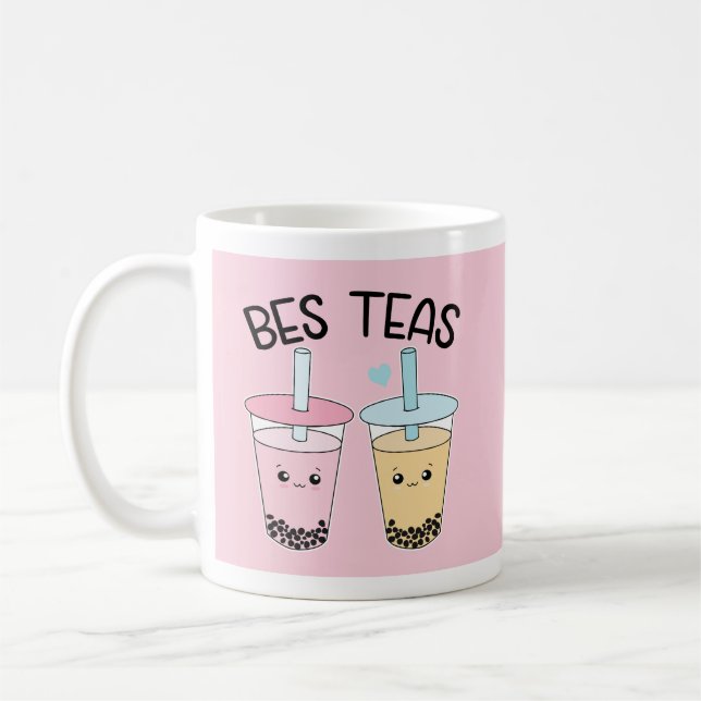 Bes Teas Boba Tea Mugg| Bubble Tea Besties Gift Kaffemugg (Vänster)