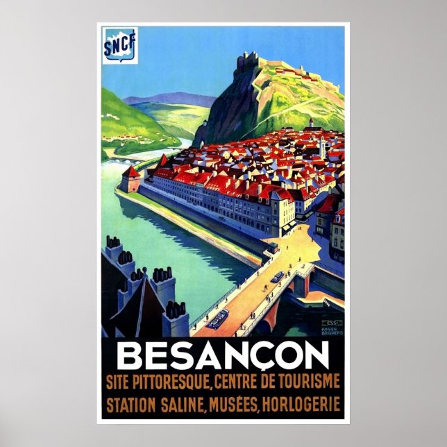 Besancon areal vy, Frankrike, panorama, vintage Poster (Framsidan)