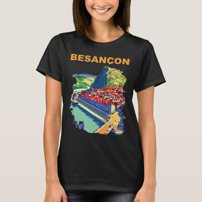 Besancon Frankrike Cityscape Retro Resa T-Shirt (Framsida)