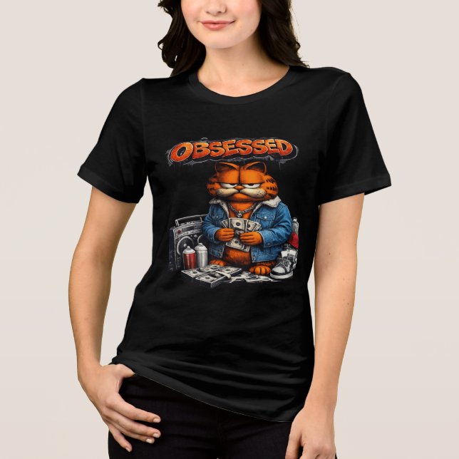 Besatt Cat Street Style Grafisk T-Shirt  (Framsida)
