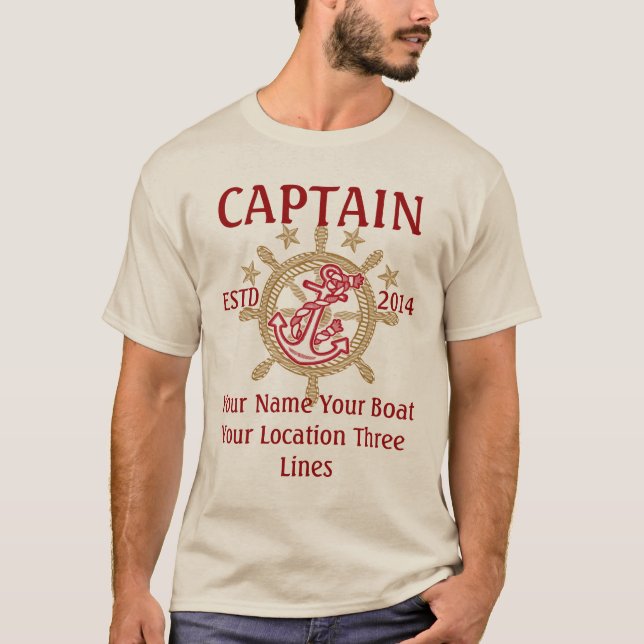 Besättning för skeppare för personligkapten första tee shirt (Framsida)