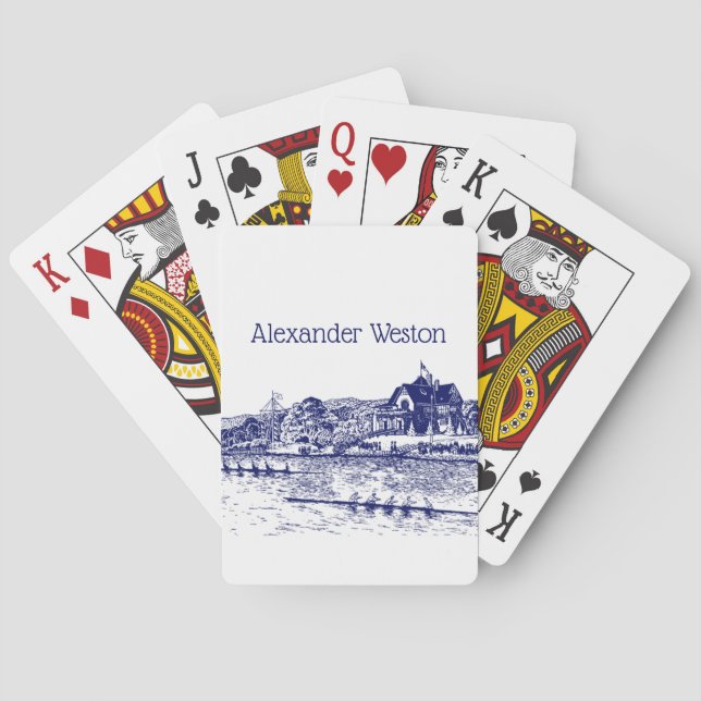 Besättningsroddare tävlar med båthusets blåa färg casinokort (Baksidan)