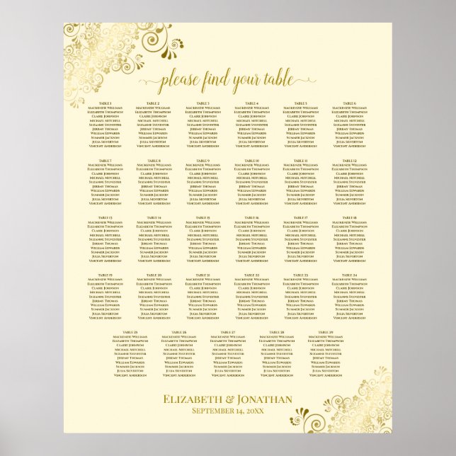 Besättningsschemat för guld frills 29 Bord Bröllop Poster (Framsidan)