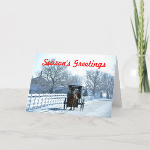 Besegra en snöig Lane i Amish land Helgkort
