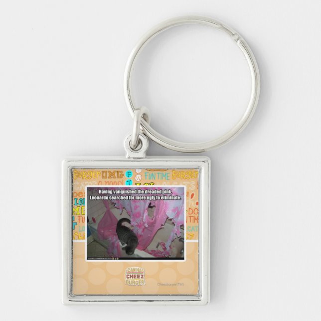 Besegrade de fruktade rosorna fyrkantig silverfärgad nyckelring (Framsidan)