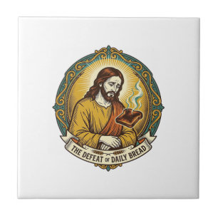 Besegrade Jesus Rökande Bränd Toast Frukost Kök Kakelplatta