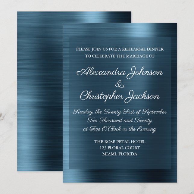 Besiktningsmiddag för blå Elegant Inbjudningar (Fram/baksida)