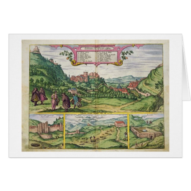 Beskåda av Alhambraen, från 'Civitates Orbis Hälsningskort (Framsidan Horizontal)