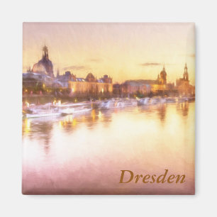 Beskåda av Altstadten över Elben i Dresden Magnet