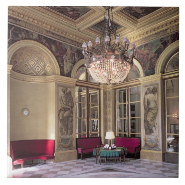 Beskåda av antechamberen med allegorical kakelplatta (Framsidan)