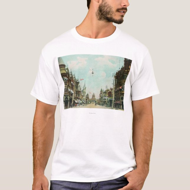 Beskåda av belägen mitt emot stadshus för den tee shirt (Framsida)