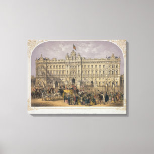 Beskåda av Buckingham Palace med en folkmassa Canvastryck